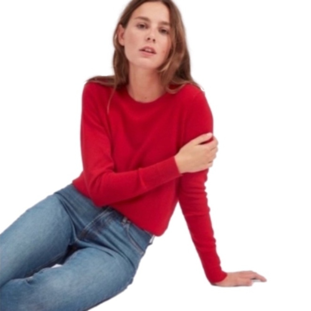 TAHARI 2 Ply Cashmere Crew Neck Sweater Berry Red Soft Women Size L